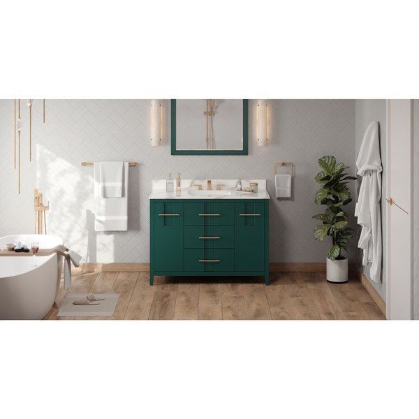 Jeffrey Alexander 48In. Forest Green Katara Vanity, Calacatta Vienna Quartz Vanity Top, Undermount Rectangle Bowl VKITKAT48GNCQR